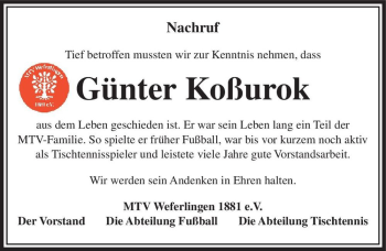 Traueranzeige von Günter Koßurok  von Magdeburger Volksstimme