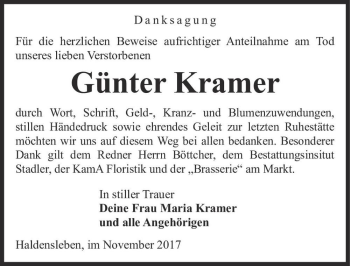 Traueranzeige von Günter Kramer  von Magdeburger Volksstimme
