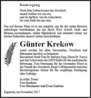 Traueranzeige von Günter Krekow  von Magdeburger Volksstimme