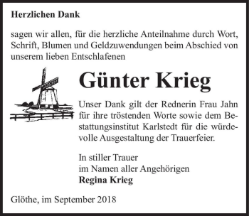 Traueranzeige von Günter Krieg  von Magdeburger Volksstimme