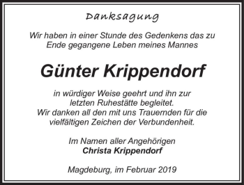 Traueranzeige von Günter Krippendorf  von Magdeburger Volksstimme