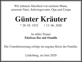 Traueranzeige von Günter Kräuter  von Magdeburger Volksstimme