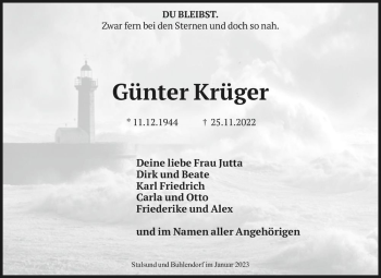 Traueranzeige von Günter Krüger  von Magdeburger Volksstimme