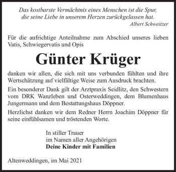 Traueranzeige von Günter Krüger  von Magdeburger Volksstimme