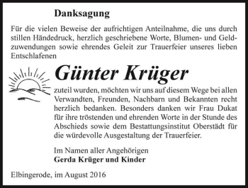 Traueranzeige von Günter Krüger  von Magdeburger Volksstimme