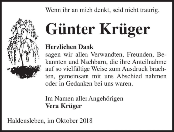 Traueranzeige von Günter Krüger  von Magdeburger Volksstimme