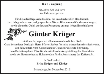 Traueranzeige von Günter Krüger  von Magdeburger Volksstimme