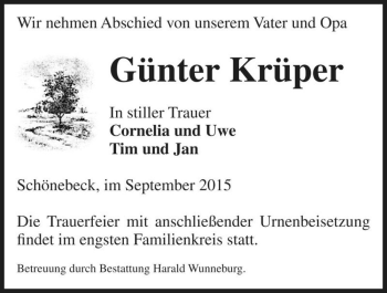 Traueranzeige von Günter Krüper  von Magdeburger Volksstimme