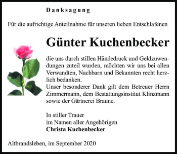 Traueranzeige von Günter Kuchenbecker  von Magdeburger Volksstimme