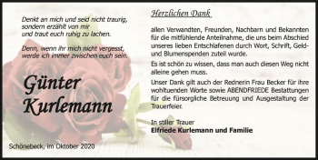 Traueranzeige von Günter Kurlemann  von Magdeburger Volksstimme