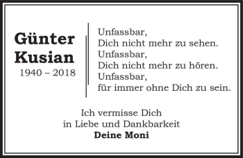 Traueranzeige von Günter Kusian  von Magdeburger Volksstimme