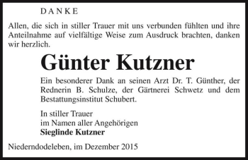 Traueranzeige von Günter Kutzner  von Magdeburger Volksstimme