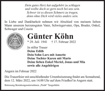 Traueranzeige von Günter Köhn  von Magdeburger Volksstimme