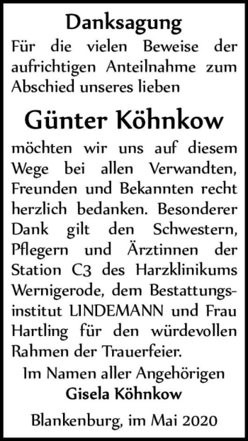 Traueranzeige von Günter Köhnkow  von Magdeburger Volksstimme