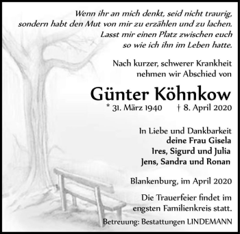 Traueranzeige von Günter Köhnkow  von Magdeburger Volksstimme