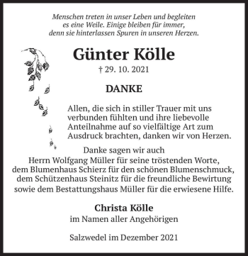 Traueranzeige von Günter Kölle  von Magdeburger Volksstimme