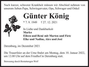 Traueranzeige von Günter König  von Magdeburger Volksstimme