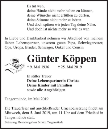 Traueranzeige von Günter Köppen  von Magdeburger Volksstimme