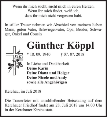 Traueranzeige von Günter Köppl  von Magdeburger Volksstimme