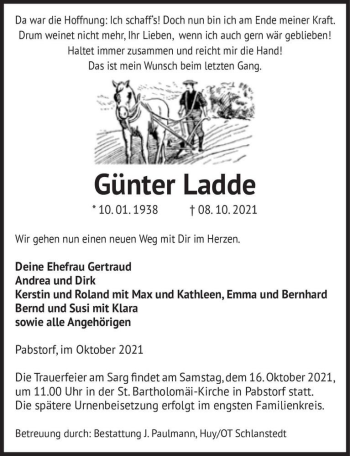 Traueranzeige von Günter Ladde  von Magdeburger Volksstimme