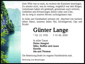 Traueranzeige von Günter Lange  von Magdeburger Volksstimme