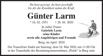 Traueranzeige von Günter Larm  von Magdeburger Volksstimme