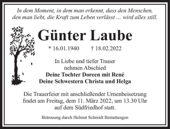 Traueranzeige von Günter Laube  von Magdeburger Volksstimme