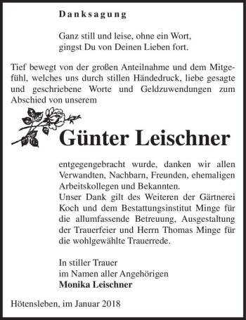 Traueranzeige von Günter Leischner  von Magdeburger Volksstimme