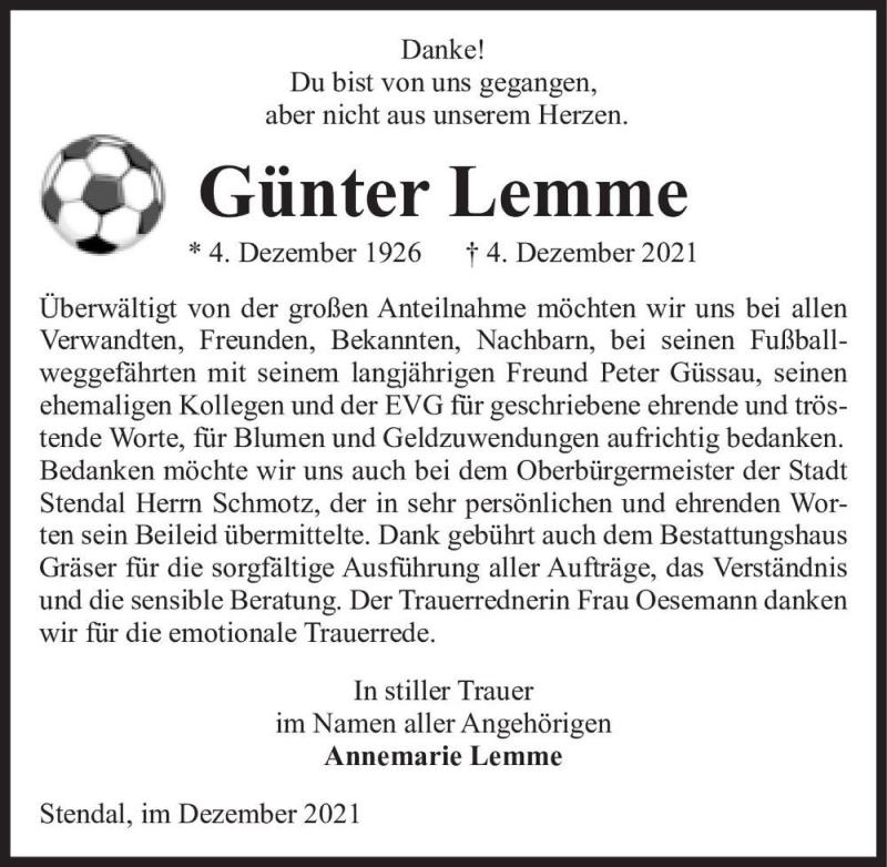  Traueranzeige für Günter Lemme  vom 29.12.2021 aus Magdeburger Volksstimme