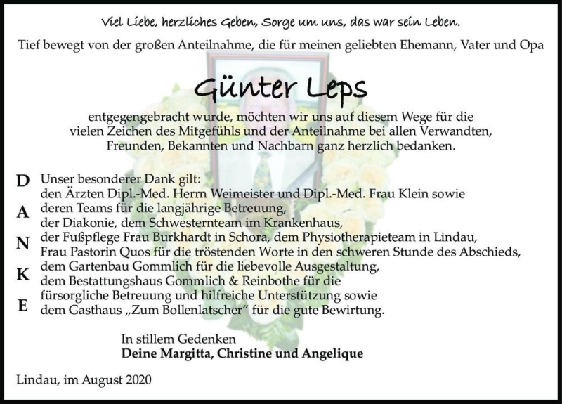  Traueranzeige für Günter Leps  vom 22.08.2020 aus Magdeburger Volksstimme