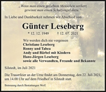 Traueranzeige von Günter Leseberg  von Magdeburger Volksstimme