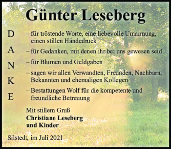 Traueranzeige von Günter Leseberg  von Magdeburger Volksstimme
