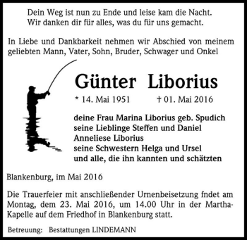 Traueranzeige von Günter Liborius  von Magdeburger Volksstimme