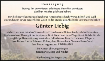 Traueranzeige von Günter Liebig  von Magdeburger Volksstimme
