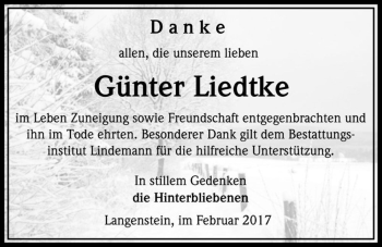 Traueranzeige von Günter Liedtke  von Magdeburger Volksstimme