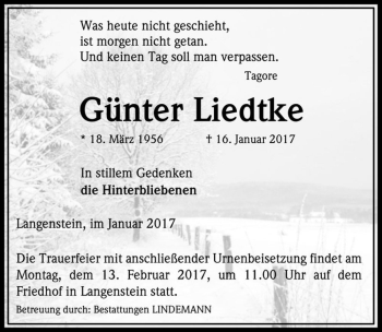 Traueranzeige von Günter Liedtke  von Magdeburger Volksstimme