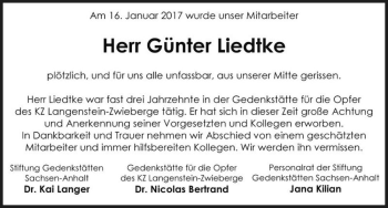 Traueranzeige von Günter Liedtke  von Magdeburger Volksstimme