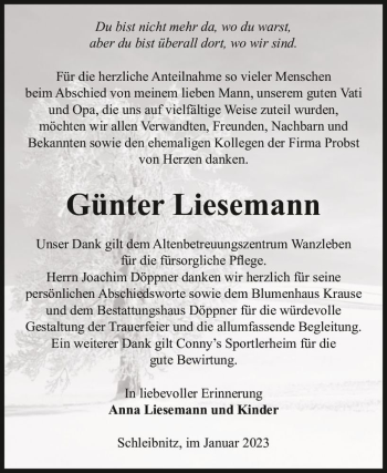 Traueranzeige von Günter Liesemann  von Magdeburger Volksstimme