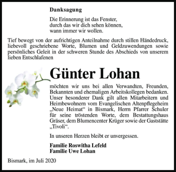 Traueranzeige von Günter Lohan  von Magdeburger Volksstimme
