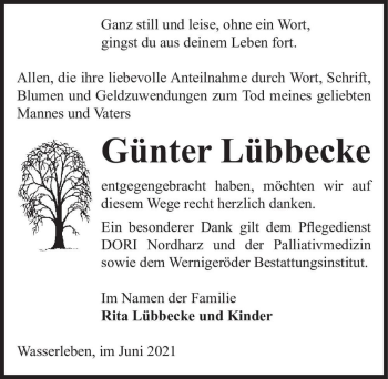 Traueranzeige von Günter Lübbecke  von Magdeburger Volksstimme