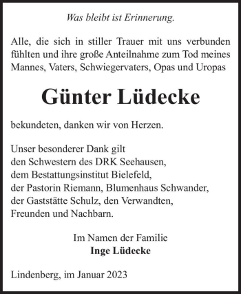 Traueranzeige von Günter Lüdecke  von Magdeburger Volksstimme