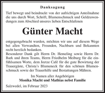 Traueranzeige von Günter Macht  von Magdeburger Volksstimme