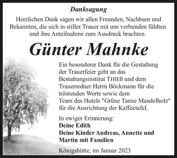 Traueranzeige von Günter Mahnke  von Magdeburger Volksstimme
