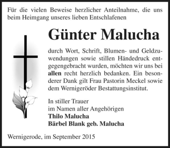 Traueranzeige von Günter Malucha  von Magdeburger Volksstimme