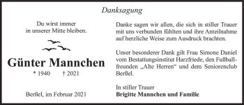Traueranzeige von Günter Mannchen  von Magdeburger Volksstimme
