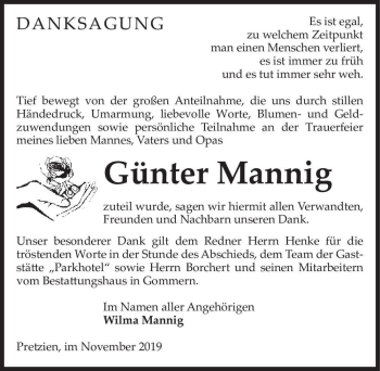 Traueranzeige von Günter Mannig  von Magdeburger Volksstimme