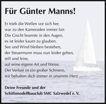 Traueranzeige von Günter Manns  von Magdeburger Volksstimme