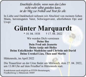 Traueranzeige von Günter Marquardt  von Magdeburger Volksstimme