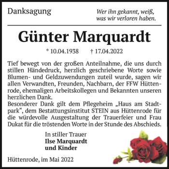 Traueranzeige von Günter Marquardt  von Magdeburger Volksstimme