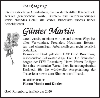 Traueranzeige von Günter Martin  von Magdeburger Volksstimme